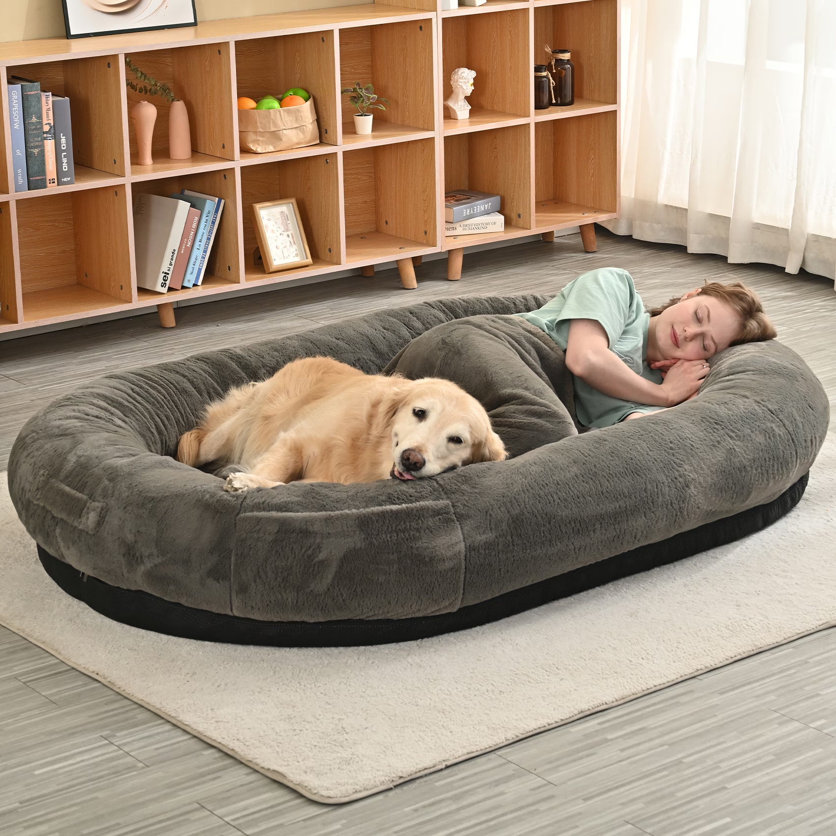 Large Light Gray Human-sized Dog Bed