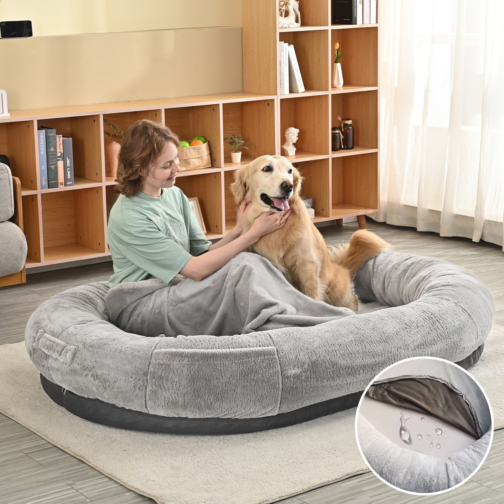 Large Light Gray Human-sized Dog Bed